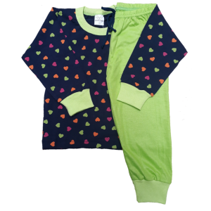 0336 Pijama Corações com Calça Verde Limão 1